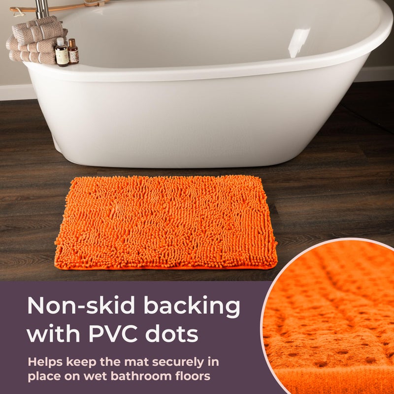 Lavish Home 2 Piece Bathroom Rug Set - 32x21 Inch and 24x17 Inch Memory Foam Bath Mats with Chenille Shag Top for Stylish Bathroom Decor - Machine Washable Bath Rugs Set of 2 by Lavish Home (Orange) - Image 4